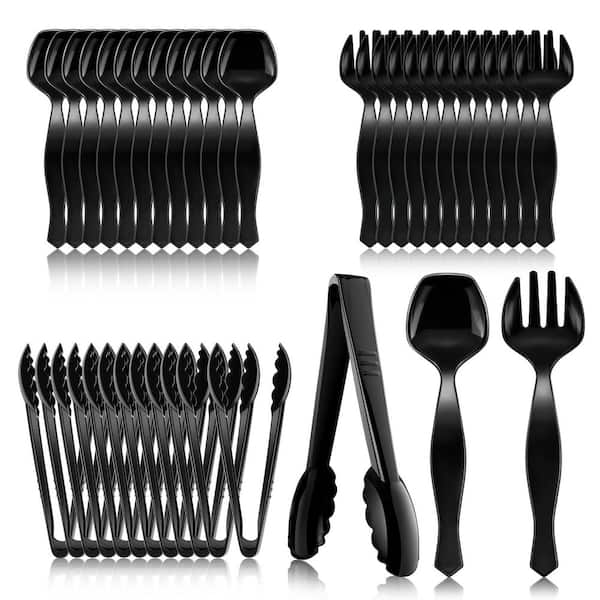 36-Piece Black Plastic Disposable Serving Utensil Set Flatware Serving Set for Buffet Dinner Restaurant Party Use