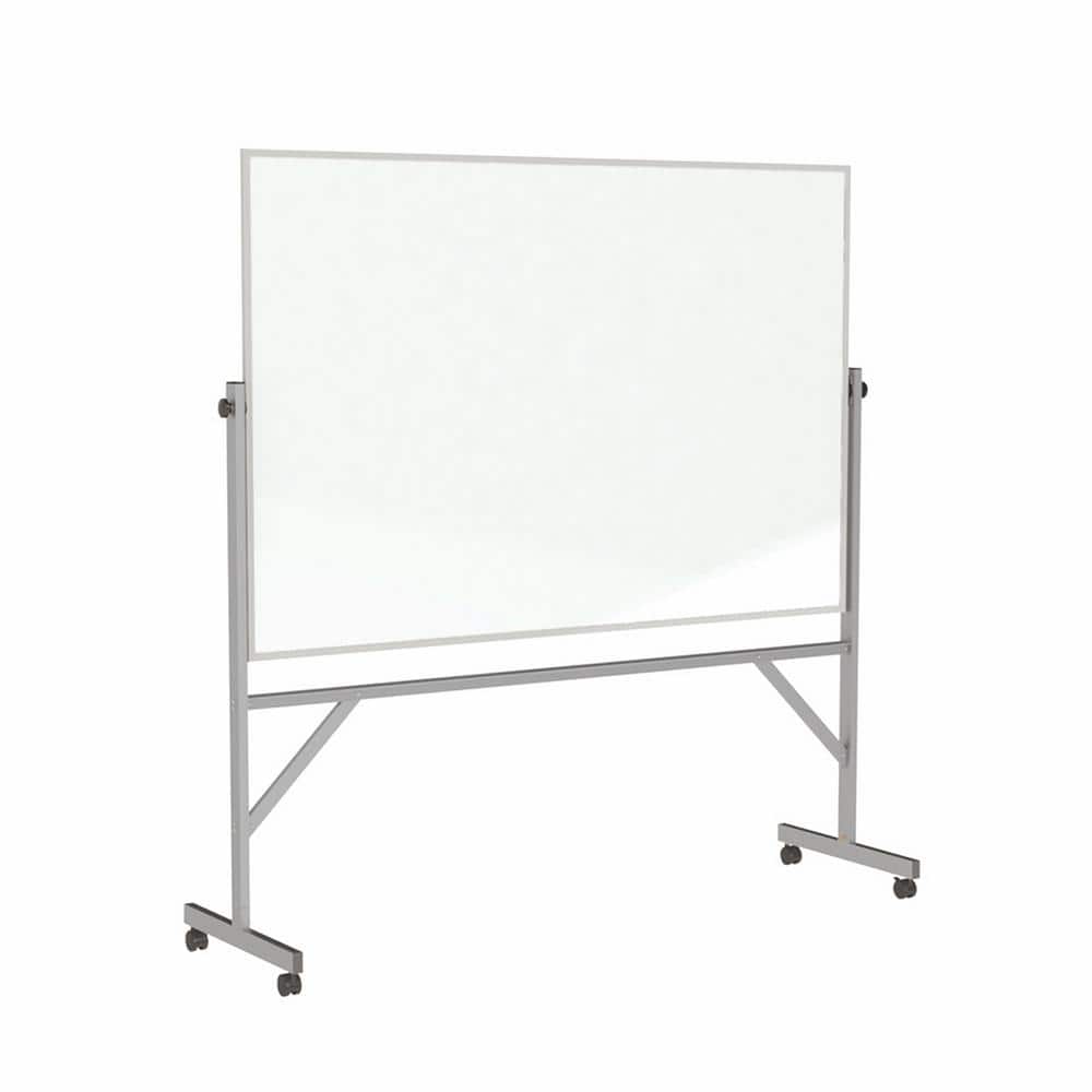 72" x 48" White Aluminum Frame Reversible Mobile Whiteboard