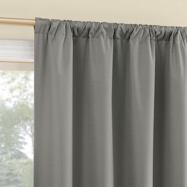 Sun Zero Kinnear Textured Gray Polyester 40 in. W x 84 in. L Rod Pocket Blackout Curtain (Single Panel)