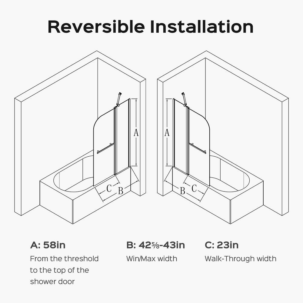 43 in. Chrome Frameless Pivot Tub Door with Clear Glass