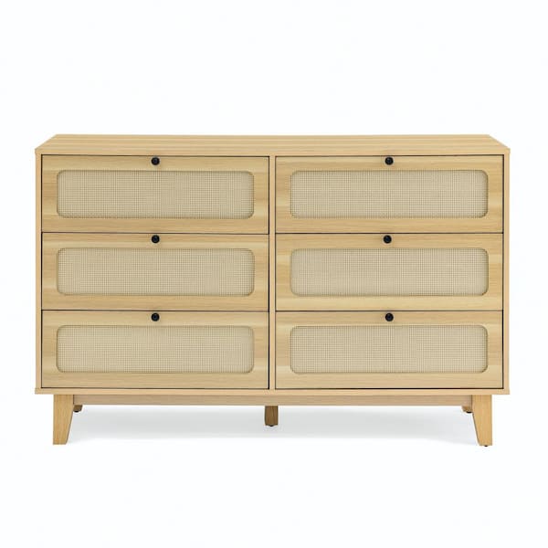 COWLOWN 52 in. W x 15.75 in. D x 32.75 in. H Oak Brown Linen Cabinet with 6 Drawers