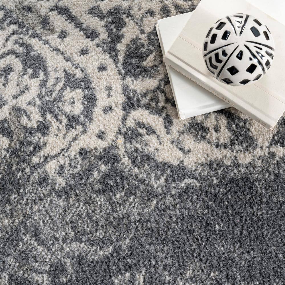 Faded Floral Dark Gray Synthetic 9' x 12' Easy Care Area Rug
