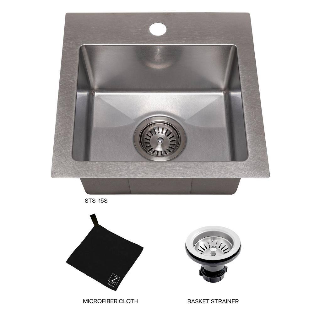 Donner 15" Stainless Steel Single Bowl Topmount Bar Sink