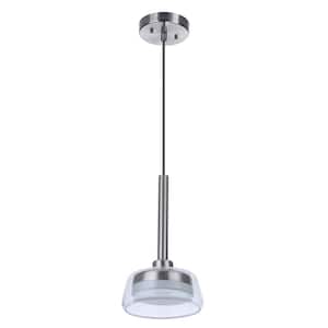 Centric 7.5 in. 6-Watt 1-Light Brushed Nickel Finish Integrated LED Dining/Kitchen Pendant-Light with Seeded Glass