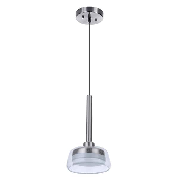 CRAFTMADE Centric 7.5 in. 6-Watt 1-Light Brushed Nickel Finish Integrated LED Dining/Kitchen Pendant-Light with Seeded Glass