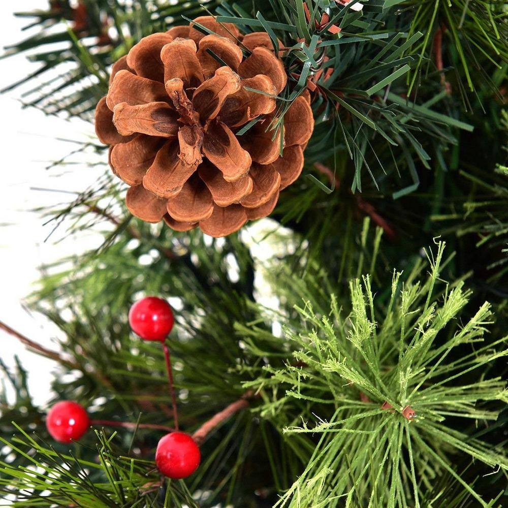 5-Foot Pre-Lit Green Christmas Tree with Pine Cones and Red Berries