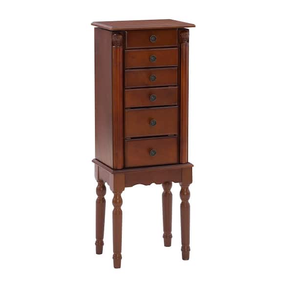 Ollie Deep Cherry Finish Petite Jewelry Armoire with Flip Top and Inset Mirror