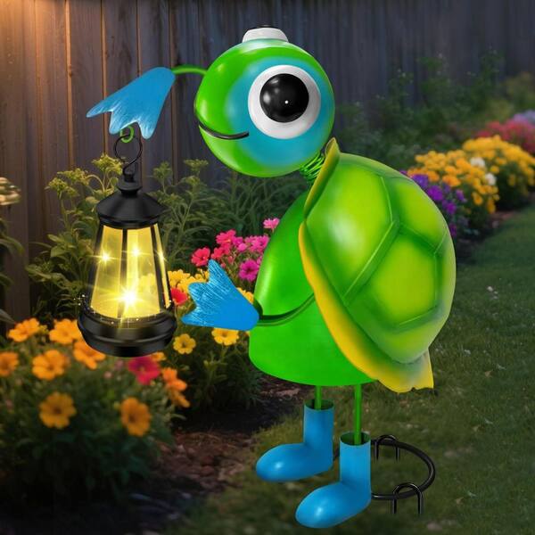 カエル　サインポラ LUN8 ルネイト 6 in. x 14 in. Green Big Metal Turtle Garden Statue with Solar