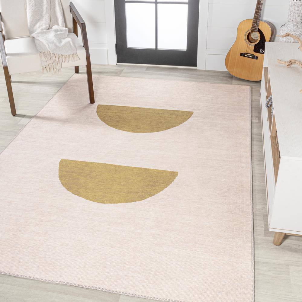 Scandinavian Minimalist Ivory Geometric 4' x 6' Washable Area Rug