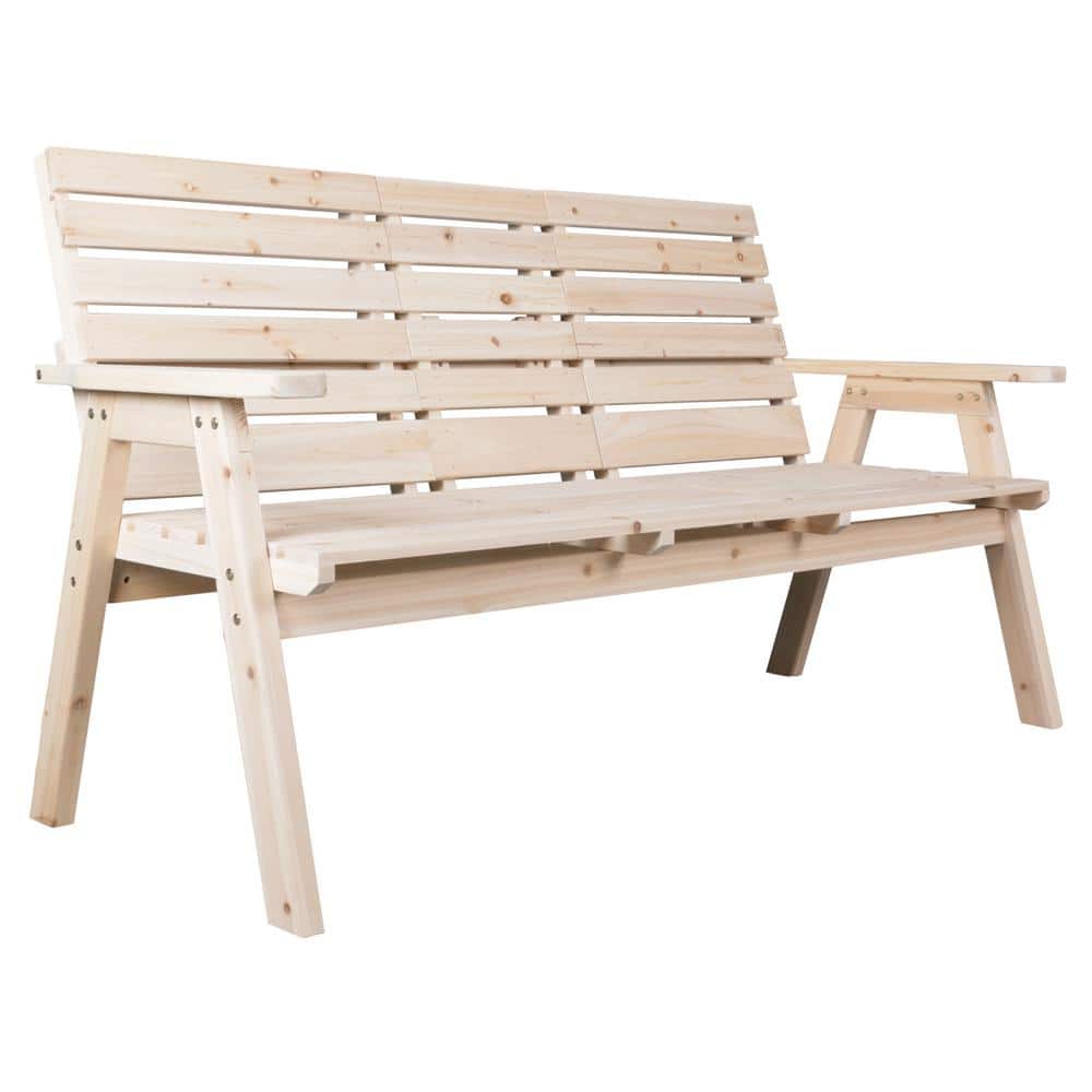 Natural Cedar/Fir Wood 3-Seat Bench with Foldable Table