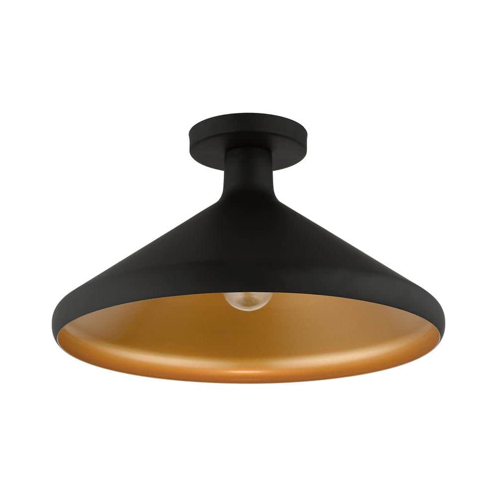 Geneva Black and Gold Metal 1-Light Semi-Flush Mount
