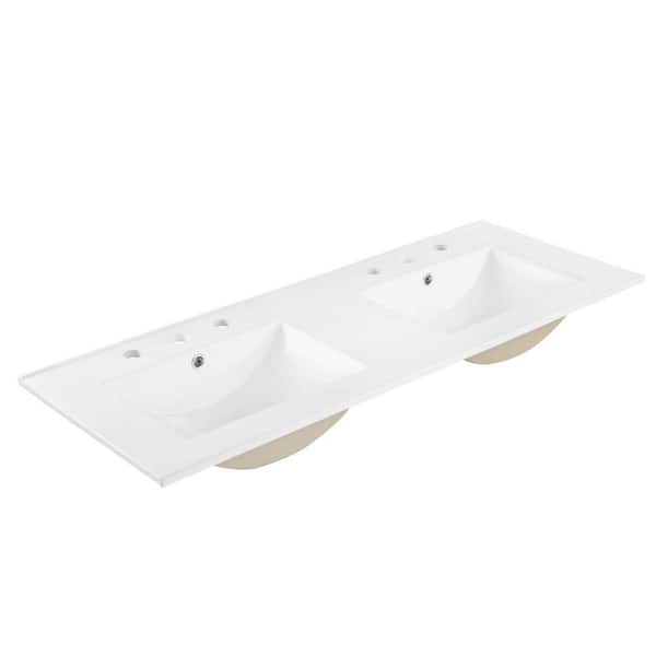 Cayman 48 in. Double Basin Bathroom Sink in White