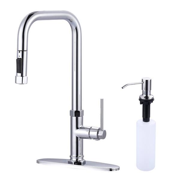 Single Handle Pull Down Sprayer Kitchen Faucet with 27 in. Extend Pipe Stainless Steel in Polished Chrome