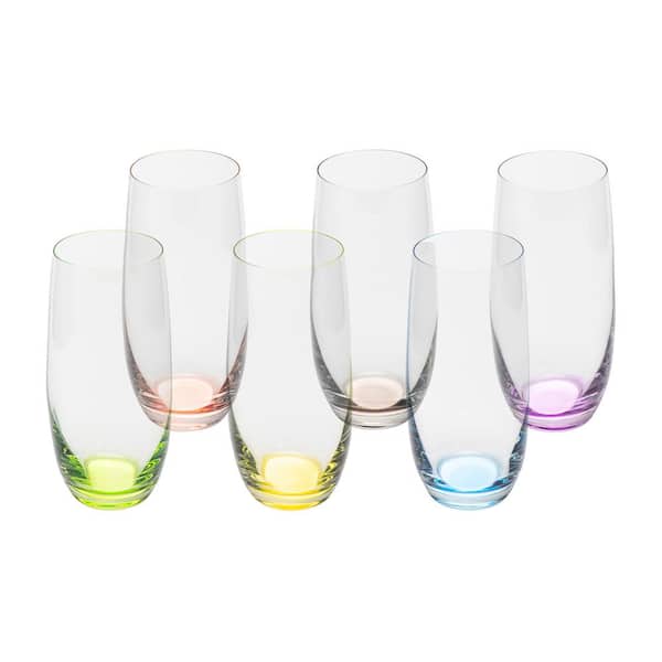 Rainbow Colored 14 oz Drinking Glasses 6 pcs