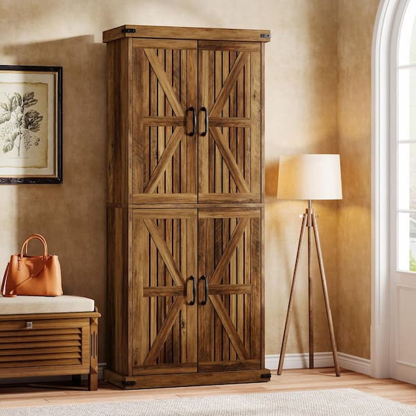 71 in. H x 29 in. W Rustic Brown Wood Tall Shoe Storage Cabinet, Large Shoe Organizer Entryway Shoe Rack with Barn Doors