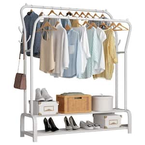 White Metal Garment Clothes Rack Double Rods 43.3 in. W x 50.3 in. H