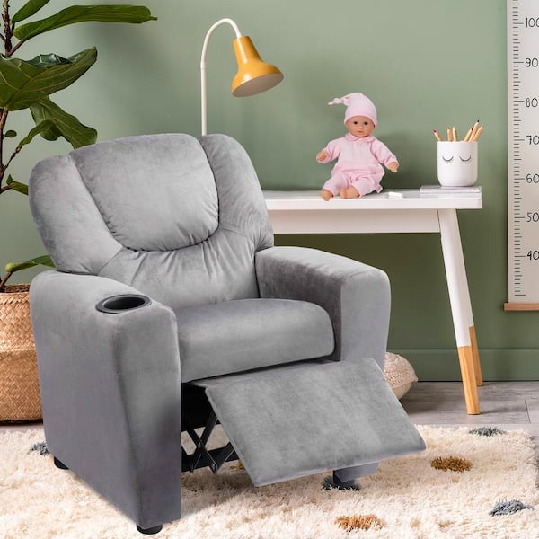 MAYKOOSH Push Back Microfiber Kids Recliner Chair with Footrest and Cup ...