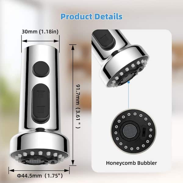 1-Piece 3-Function Pull Down Kitchen Faucet Spra Stainless Steels Pull Down Kitchen Faucet Head Replacement in Chorme