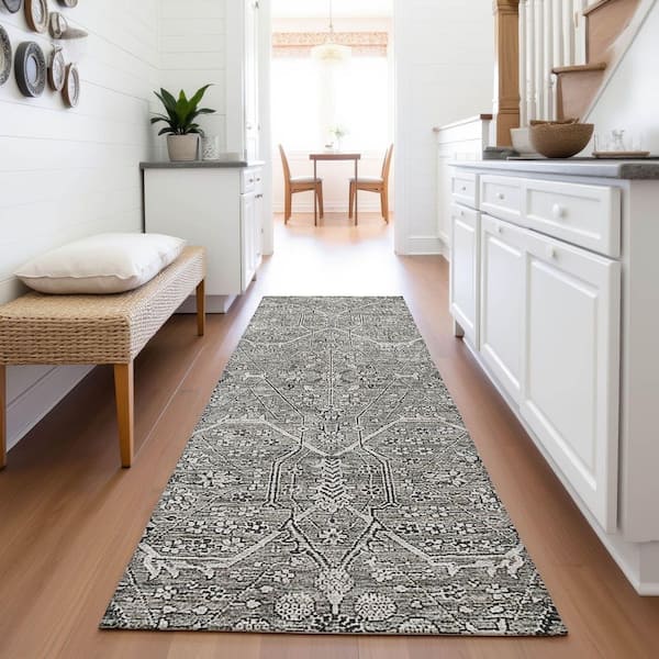 Mayfield Premium Machine Washable Abstract AMF1223 Pewter 2 ft. 3 in. x 7 ft. 6 in. Runner Rug