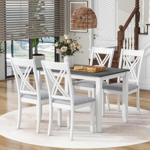 5-Piece Rustic Gray Wood Top Dining Room Set Seats 4
