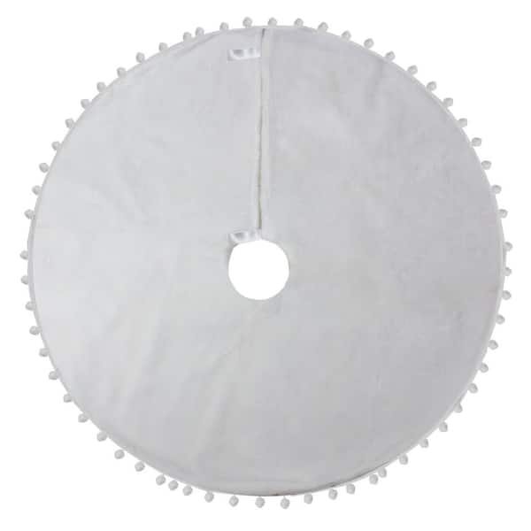 Christmas Tree Skirt with a Pom Pom Border-48"-White