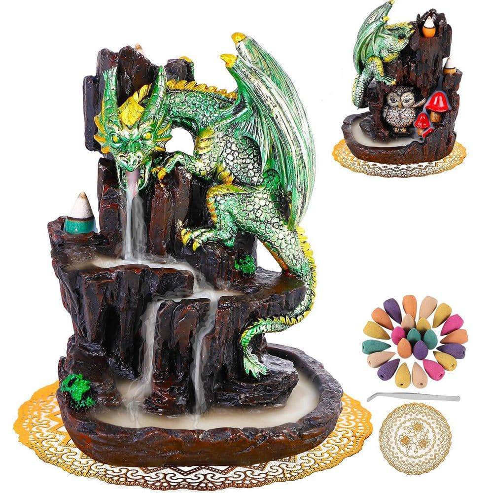 Green Ceramic Dragon Backflow Incense Burner with Waterfall Smoke and Accessories price history on PriceWatchPro