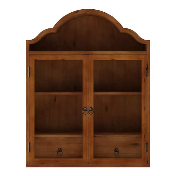Solid Wood Wall Cabinet with Elegant Wave Top,for Dining Room,Kitchen, Living Room and Bathroom in Bronw