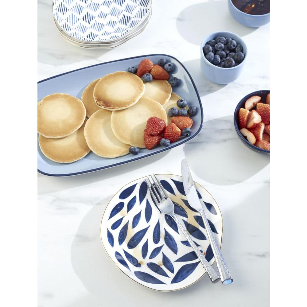 Blue and White Hand-Painted Porcelain Dessert Plates Set