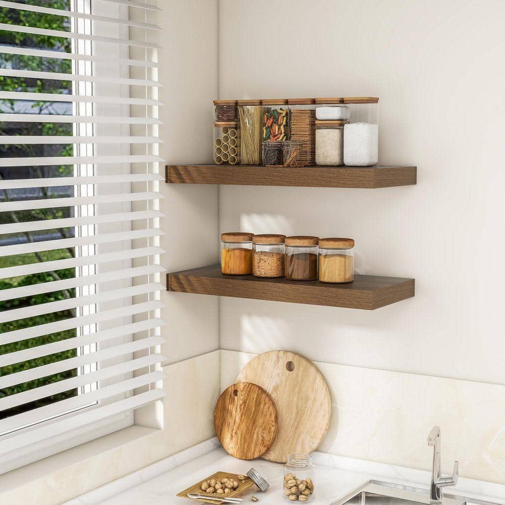 24 in. W x 8 in. D Walnut Floating Shelves Decorative Wall Shelf