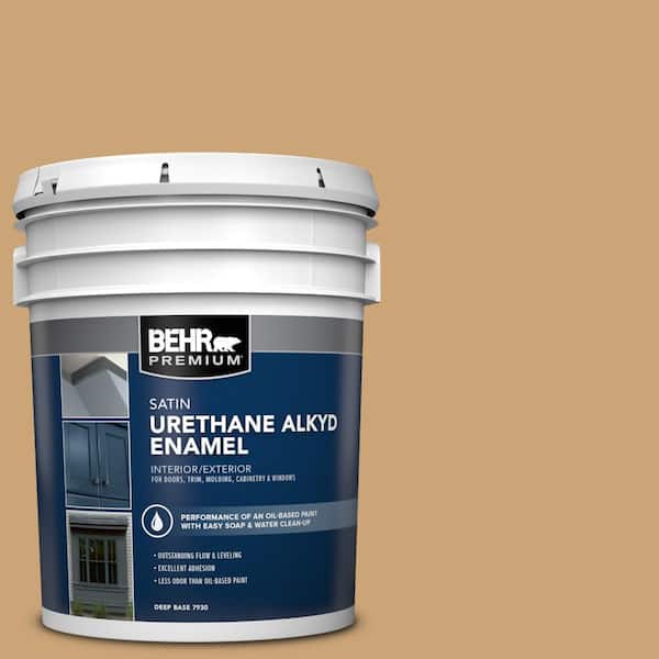 BEHR PREMIUM 5 gal. #BIC-30 Corkboard color Urethane Alkyd Satin Enamel Interior/Exterior Paint