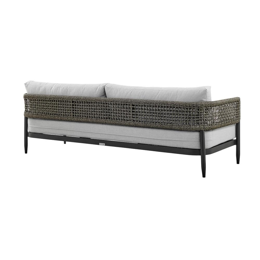 Alegria Black Aluminum and Rope Outdoor Sofa with Gray Cushions