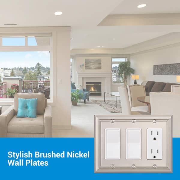 Standard 3-Gang Brushed Nickel Decorator/Rocker Outlet Metal Wall Plates (2-Pack)