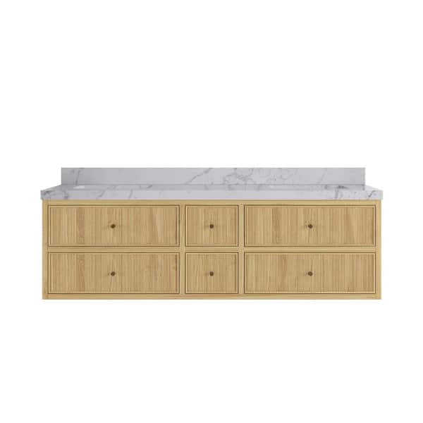 Willow Collections Sonoma Floating 72 in. H Double Sink Freestanding Light Natural Bath Vanity with Venatino Quartz Top Unassembled