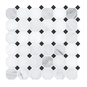 Greecian White Octagon 12 in. x 12 in. x 10 mm Honed Marble Mosaic Tile (10 Sq. ft./Case)