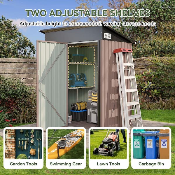 Sizzim Outdoor 5 ft. W x 3 ft. D Metal Storage Shed with 2-Piece