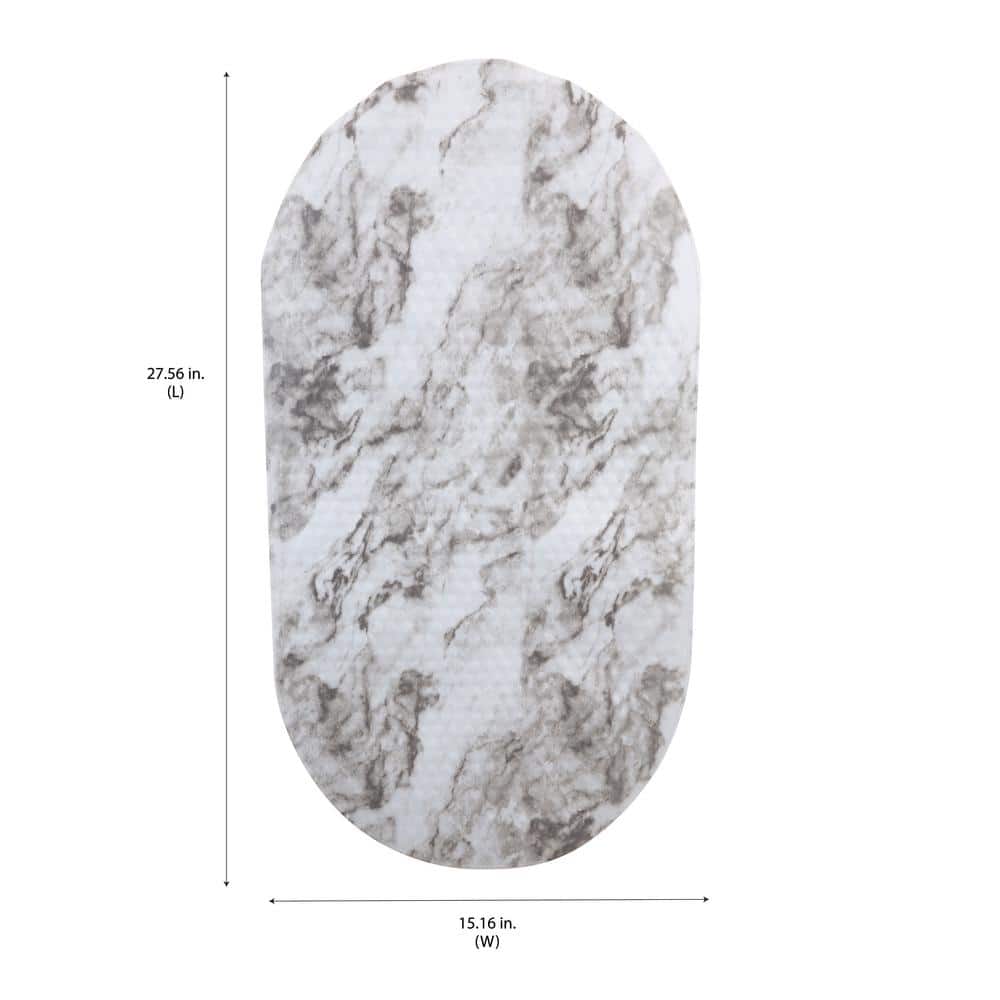 Marble Print Oval Anti-Slip Bath Mat with Suction Cups