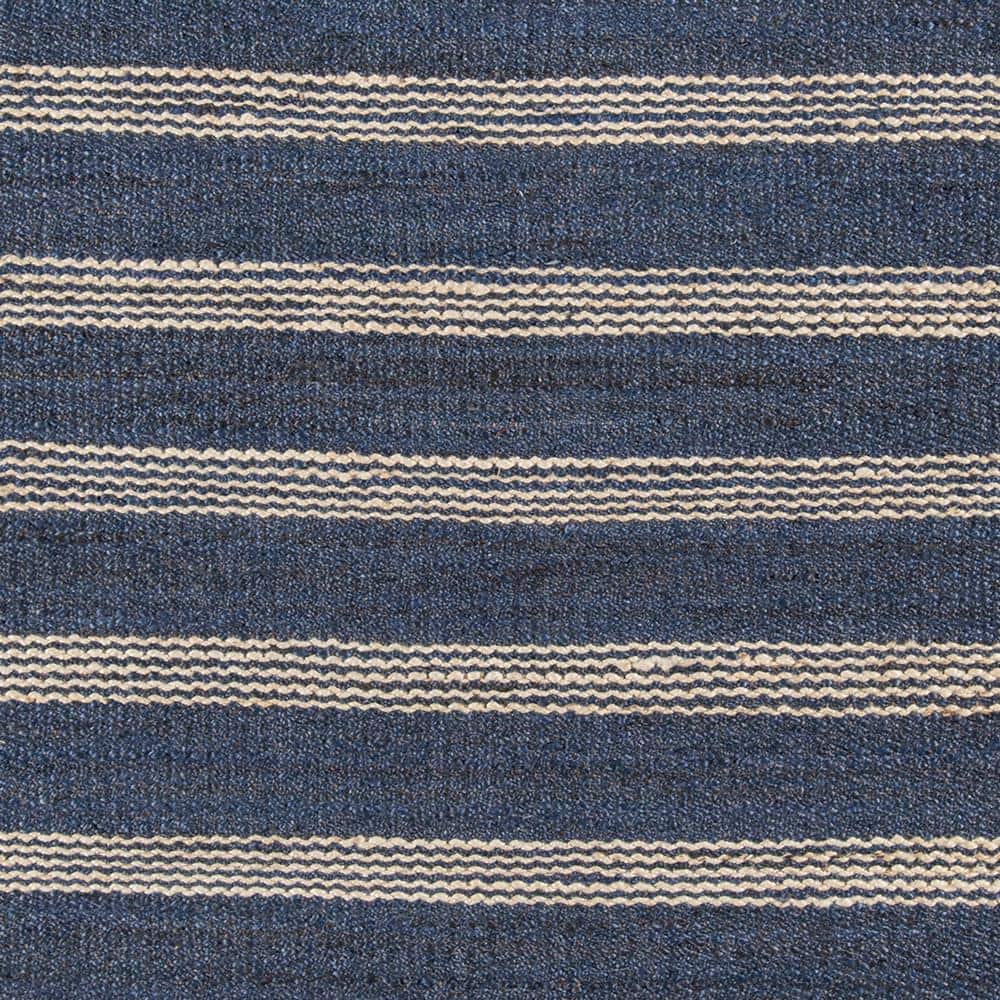 Navy and Beige Handwoven Jute Stripe Runner Rug