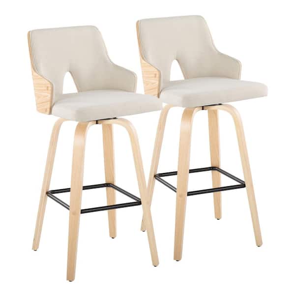 LumiSource Stella 29.75 in. Cream Fabric, Natural Wood and Black Metal  Fixed-Height Bar Stool Square Footrest (Set of 2) B30-STELLA-GRTZX2 NANACR2  - The Home Depot