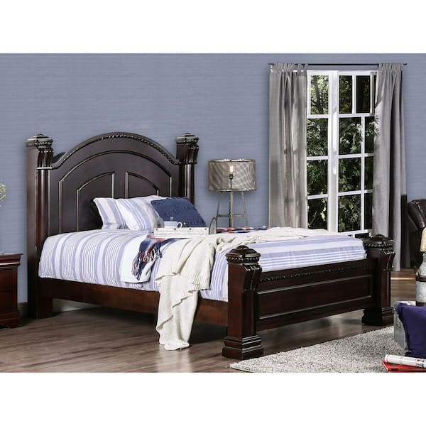 Sonoro Traditional Brown Cherry Wood Frame Queen Panel Bed
