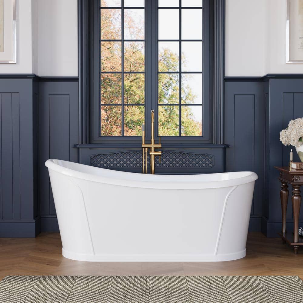 66 in. Acrylic Flatbottom Freestanding Soaking Bathtub in Glossy White with