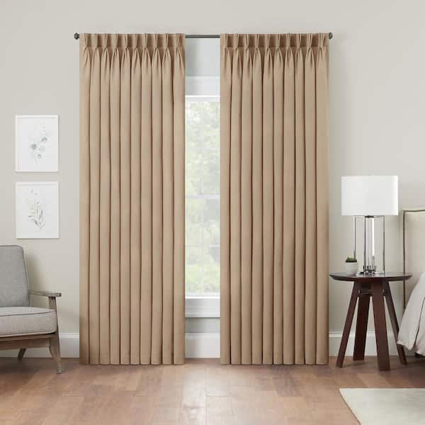 Waverly Serendipity Linen Solid Polyester 50 in. W x 95 in. L Light Filtering Single Pinch Pleat Back Tab Curtain Panel