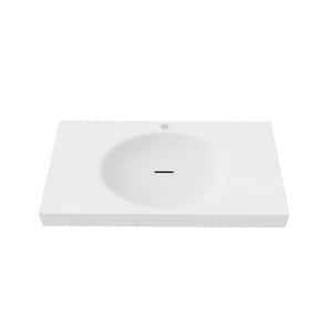 Darleen 36 in. Ultra Minimalist Matte White Solid Surface Rectangular Shallow Basin Wall Mounted Non Vessel Sink