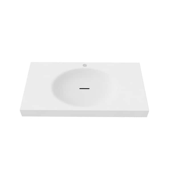 castellousa Darleen 36 in. Ultra Minimalist Matte White Solid Surface Rectangular Shallow Basin Wall Mounted Non Vessel Sink