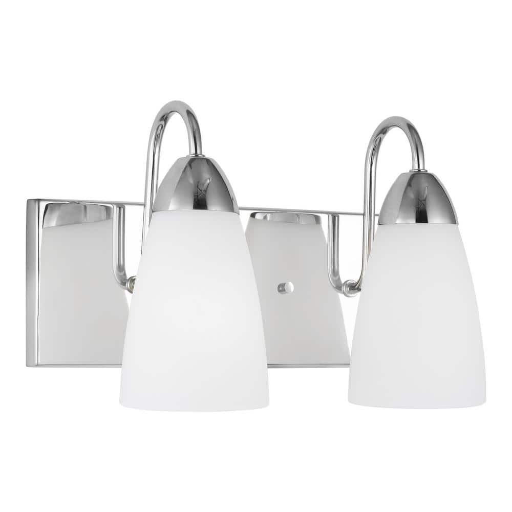 Seville 2-Light Chrome Vanity Light with Etched Glass Shade