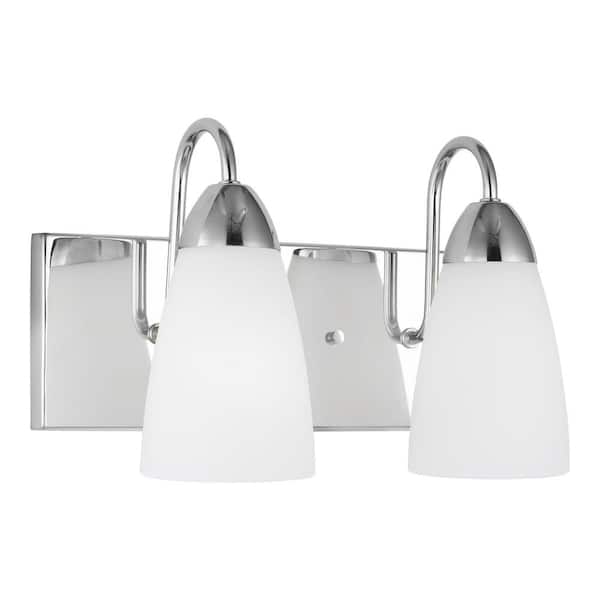 Generation Lighting Seville 13 in. 2-Light Chrome Transitional Modern Wall Bathroom Vanity Light with White Etched Glass Shades