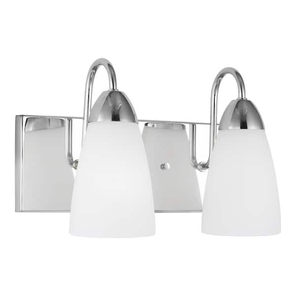 Generation Lighting Seville 13 in. 2-Light Chrome Transitional Modern Wall Bathroom Vanity Light with White Glass Shades and LED Bulbs