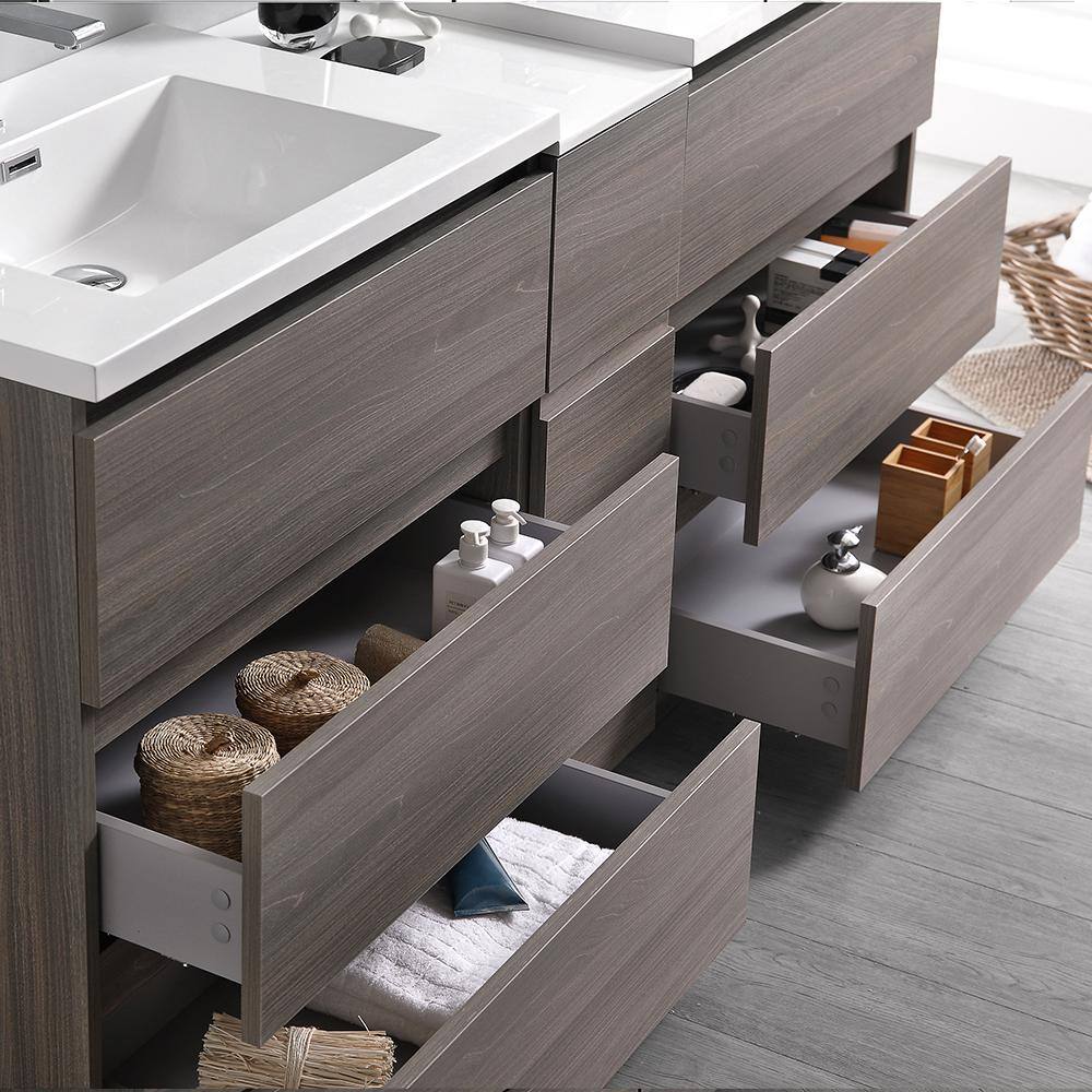 Transitional 72" Grey Double Sink Vanity with Acrylic Top