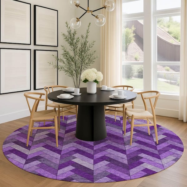 Chantille Machine Washable Indoor/Outdoor Abstract ACN2296 Purple 8 ft. x 8 ft. Round Rug