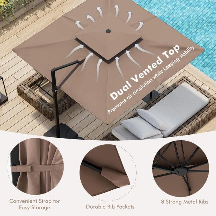 9.5 ft Coffee Polyester Cantilever Patio Umbrella with Black Aluminum Pole