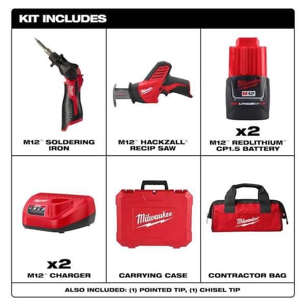 M12 12-Volt Lithium-Ion Cordless Soldering Iron Kit with (2) Batteries, Charger, Hard Case, & HACKZALL Kit